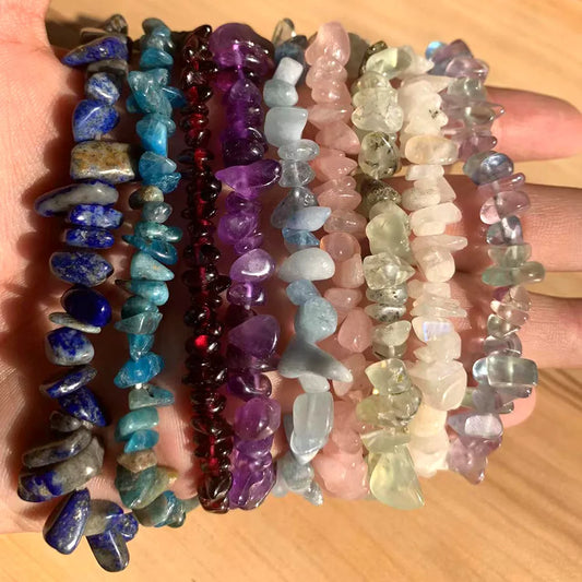 Natural Crystal Gemstone Irregular Energy Stone Bracelet Beads Chips Jewelry Amethys Aquamarine Rose Quartz Bracelets