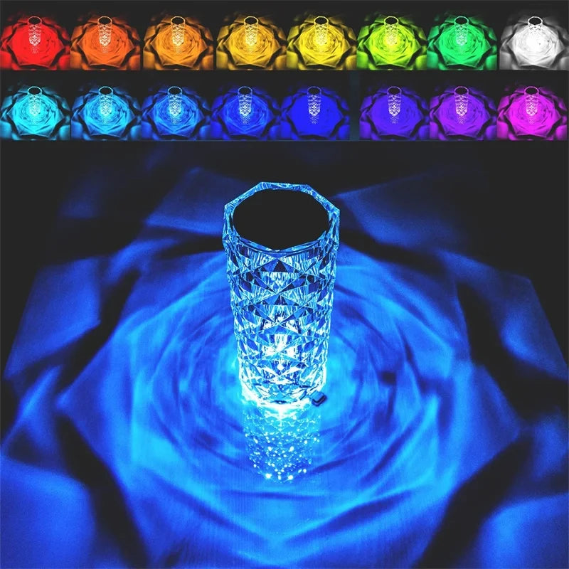 Rechargeable 16 Colors RGB Rose LED Night Light Color Changing Crystal Touch Table Lamp