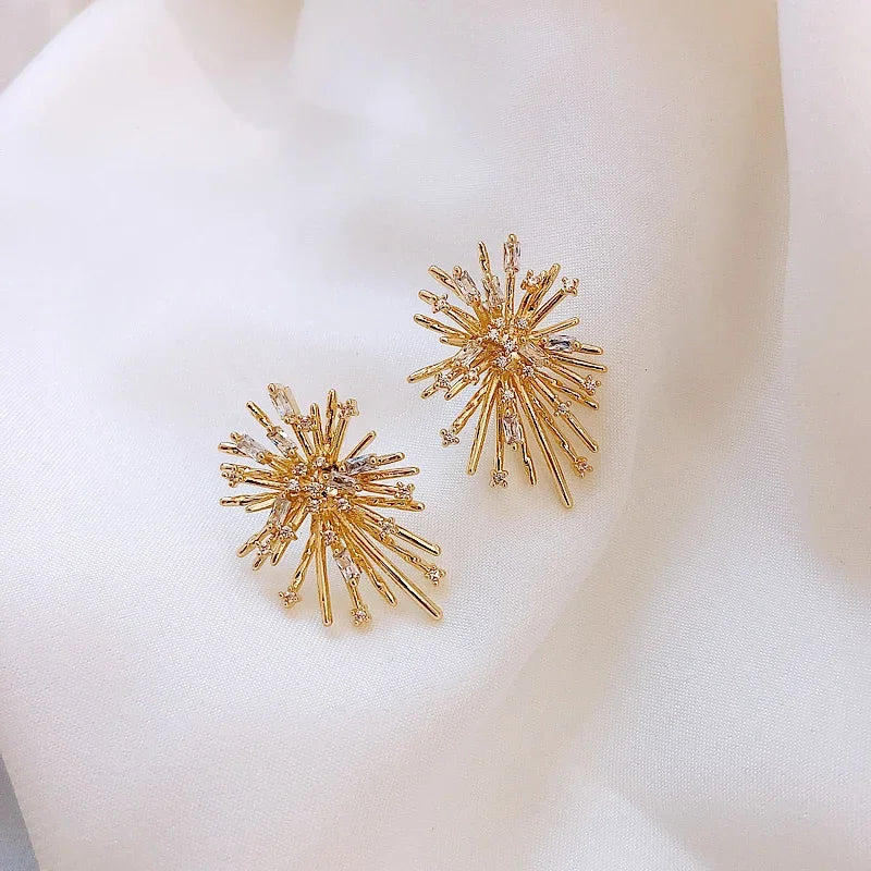 Fashion Jewelry Personality Firework flowers Earrings Metal Copper Inlaid Zircon Earrings