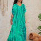 Women's Boho Style Cover Up, Plus Size Ombre V Neck Loose Fit Vacay Beach Kaftan Dress