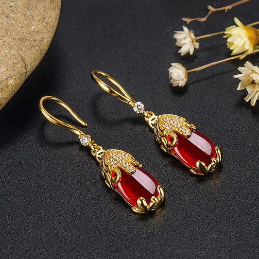 Fashion Pixiu Retro Earrings Trendy Cute Animal High-End Sense Elegant Lucky Atmospheric Red Stud Earrings