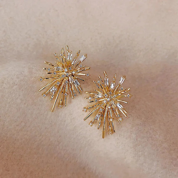 Fashion Jewelry Personality Firework flowers Earrings Metal Copper Inlaid Zircon Earrings