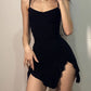 Summer Sexy Mini Dress Women Sleeveless Strap Streetwear Backless Folds Bodycon Split Black Dress Party Elegant A-LINE Dresses