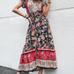 Vintage Floral Boho Printed Vestidos Women Short Sleeves V Neck Slit Midi Dresses A Line Bohemian Summer Beach Dress