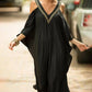 Sexy Cold Shoulder V Neck Bats Sleeve Loose Summer Beach Dress Plus Size Women Beachwear Kaftan Black Dresses