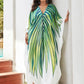 Boho Plus Size Women Clothing Green Plant Leaf Printed Kaftans Beach Wear Dress Cover Up