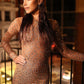 Tossy Glitter Female Cover up Maxi Dress Mesh See-Through Split Fashion Long Sleeve Slim Sexy Beach Cover up Dress