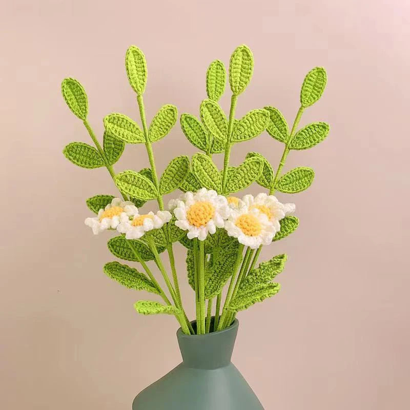 Handmade Crochet Green Leaf Artificial Plant Hand-knitted Leaves Fake Eucalyptus Cotton Wool Leaves Crafts Home Decor