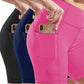 3 Pack Plus Size Sports Leggings Set, Plus Solid Wide Waistband Tummy Control Yoga Biker Shorts With Phone Pockets 3pcs Set