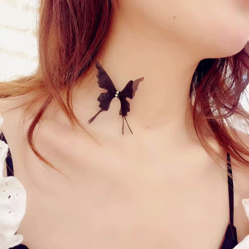 Sexy Black Lace Butterfly Chokers Necklaces White Transparent Chocker Jewelry