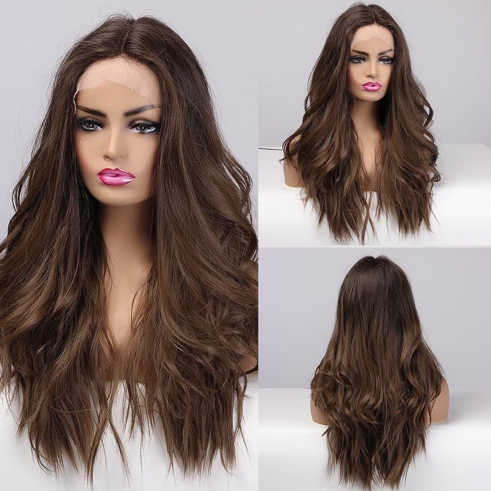 Lace Front Brown Synthetic Natural Hair Wigs Brown Lace Frontal Wig High Density