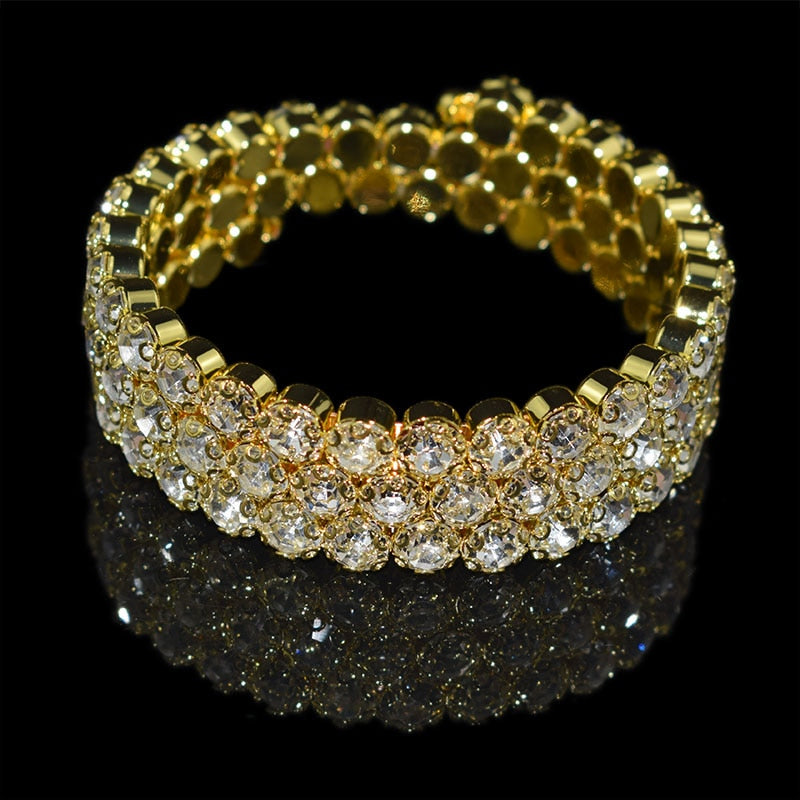 luxurious Multiple Rows Crystal Adjustable Bracelet Bangle Wedding Bracelets Jewelry