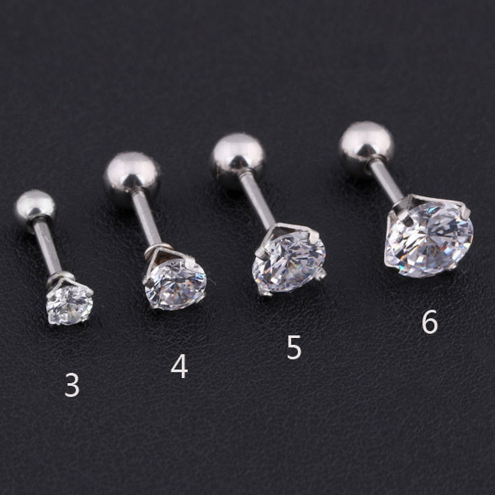 1 pcs Medical Stainless steel Crystal Zircon Ear Studs 4 Prong Tragus Cartilage Piercing Jewelry