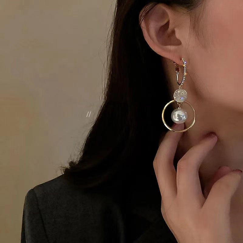 White Pearl Drop Earrings Bohemian Golden Round Zircon Earrings Jewelry