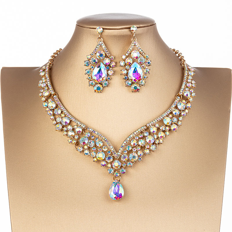 Gorgeous Crystal AB Bridal Jewelry Sets Tiaras Earrings Necklaces Set Crown Jewelry Set