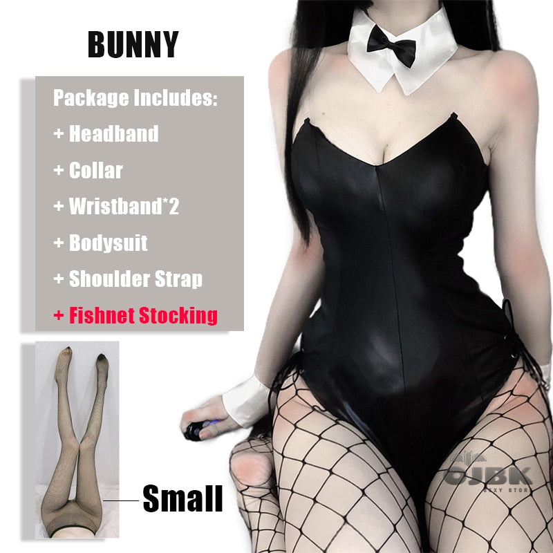 Faux Leather Material Rabbit Woman Set Kawaii Cosplay Bunny Costume