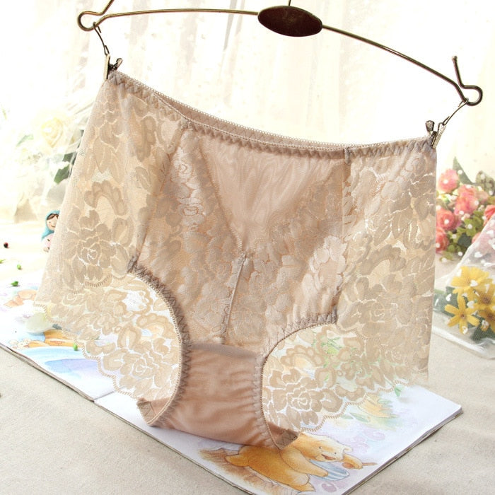 Sexy Mesh Panties High-waist Seamless Lace Briefs Transparent Silk Cotton Health Knickers Lingerie