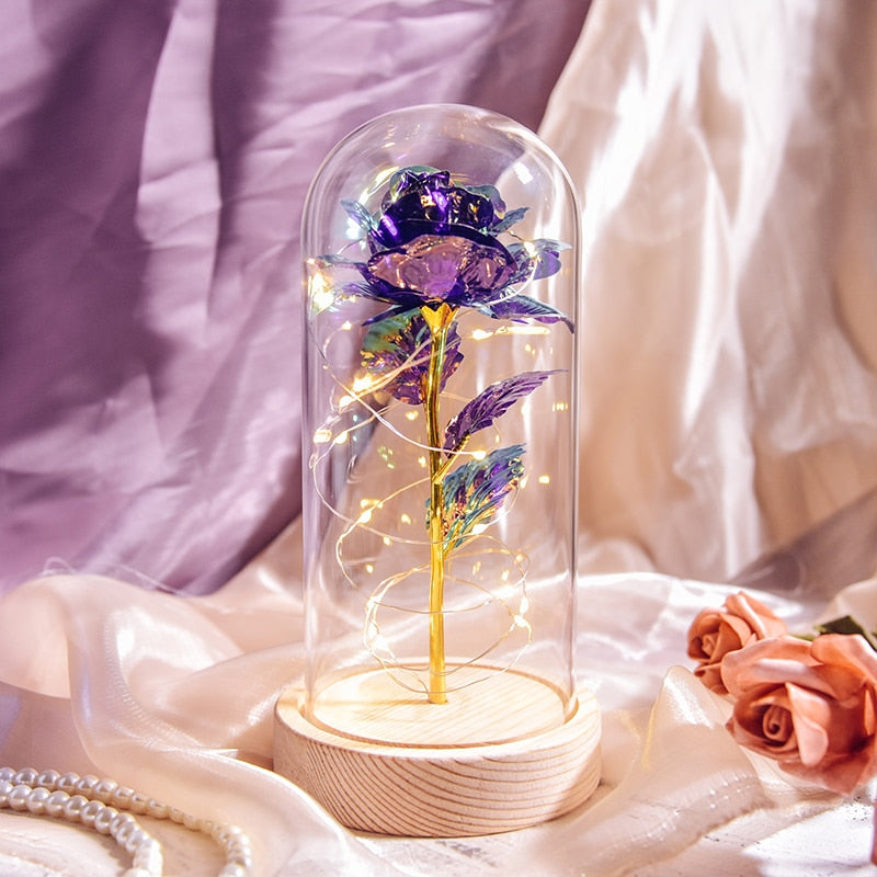 Beauty and The Beast Preserved Roses In Glass Galaxy Rose Flower LED Light Artificial Flower