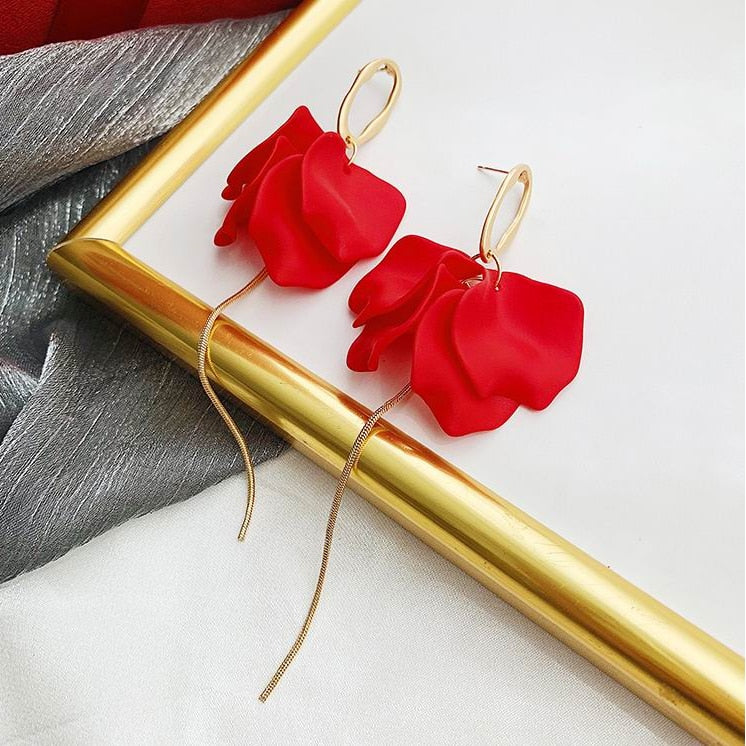 Exaggerated Acrylic Petal Flower Tassel Long Earrings Jewelry