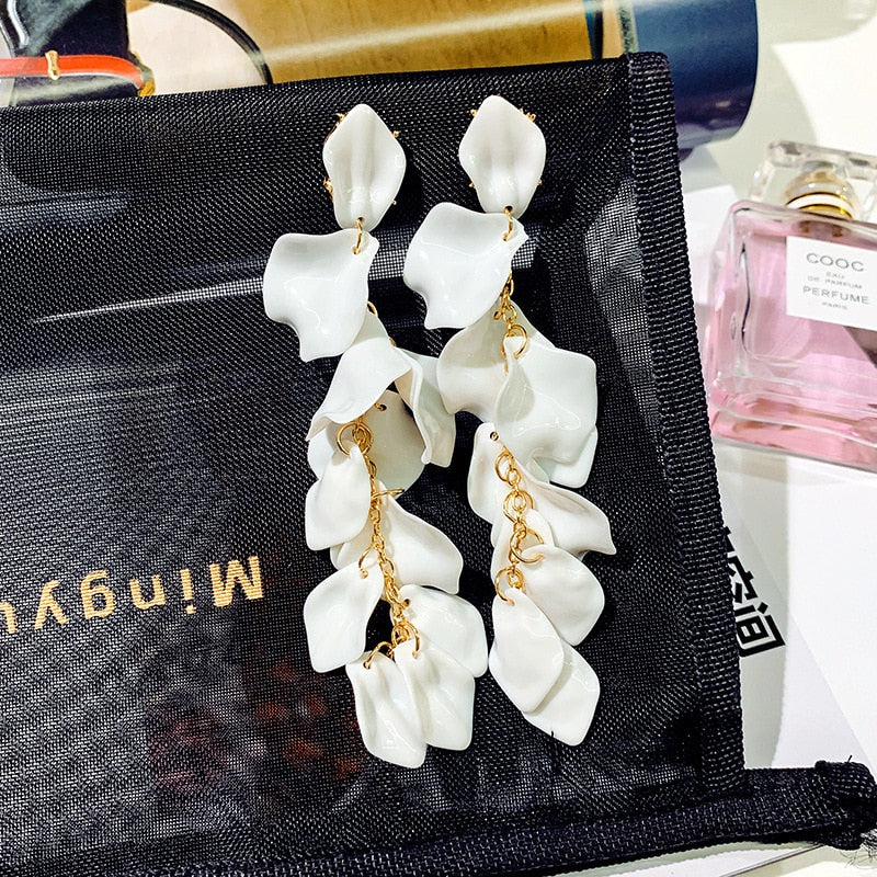 Exaggerated Acrylic Petal Flower Tassel Long Earrings Jewelry