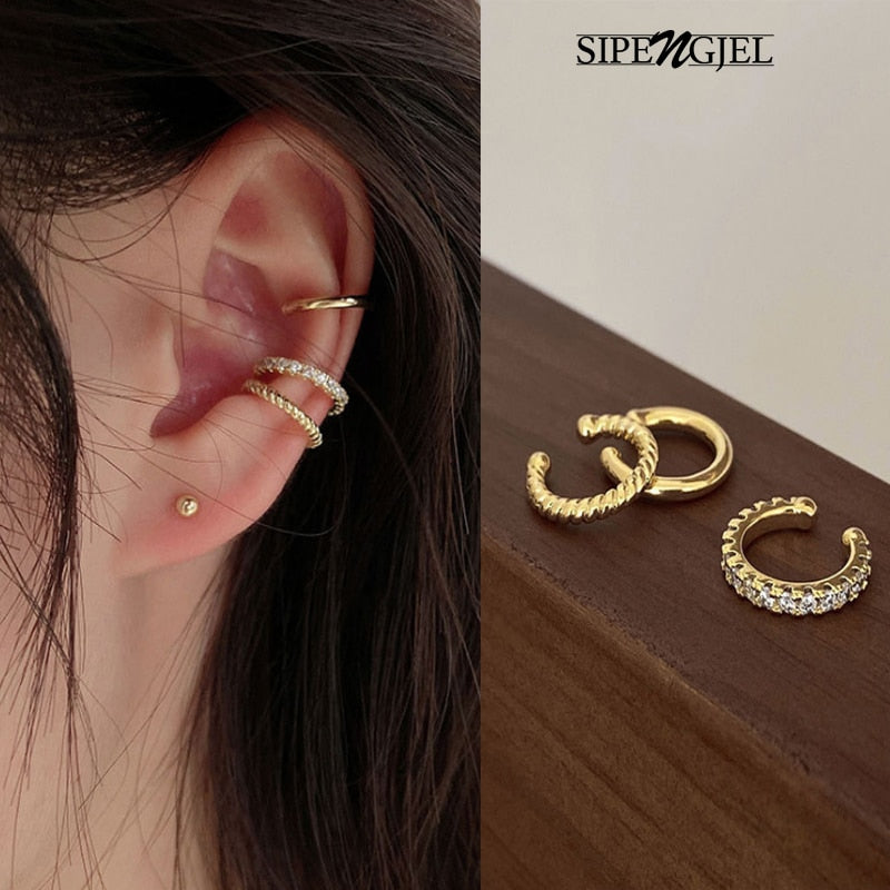 Gold Circle Cz Non-Piercing Ear Clip Fake Piercing Ear Cuff Earrings Jewelry Sets