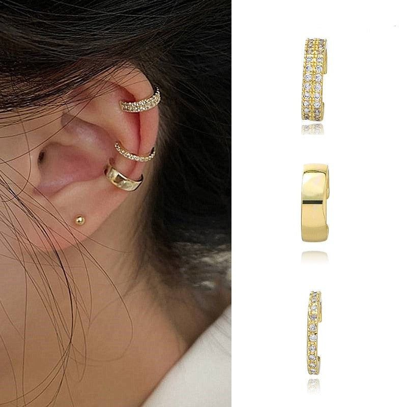 Gold Circle Cz Non-Piercing Ear Clip Fake Piercing Ear Cuff Earrings Jewelry Sets