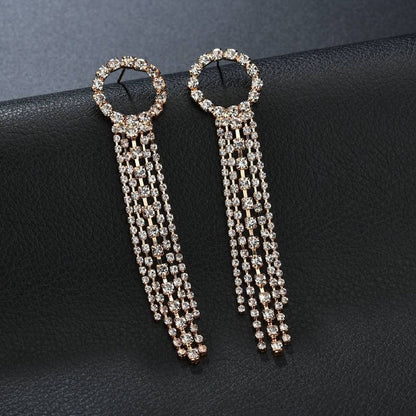 Luxury Rhinestone Crystal Long Tassel Bridal Drop Dangling Earrings Wedding Jewelry