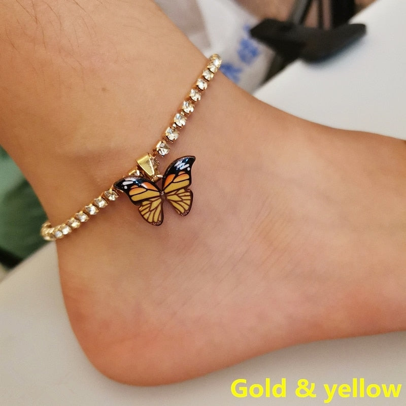 Butterfly Charms Crystal Anklet Rhinestone Foot Chain Accessories