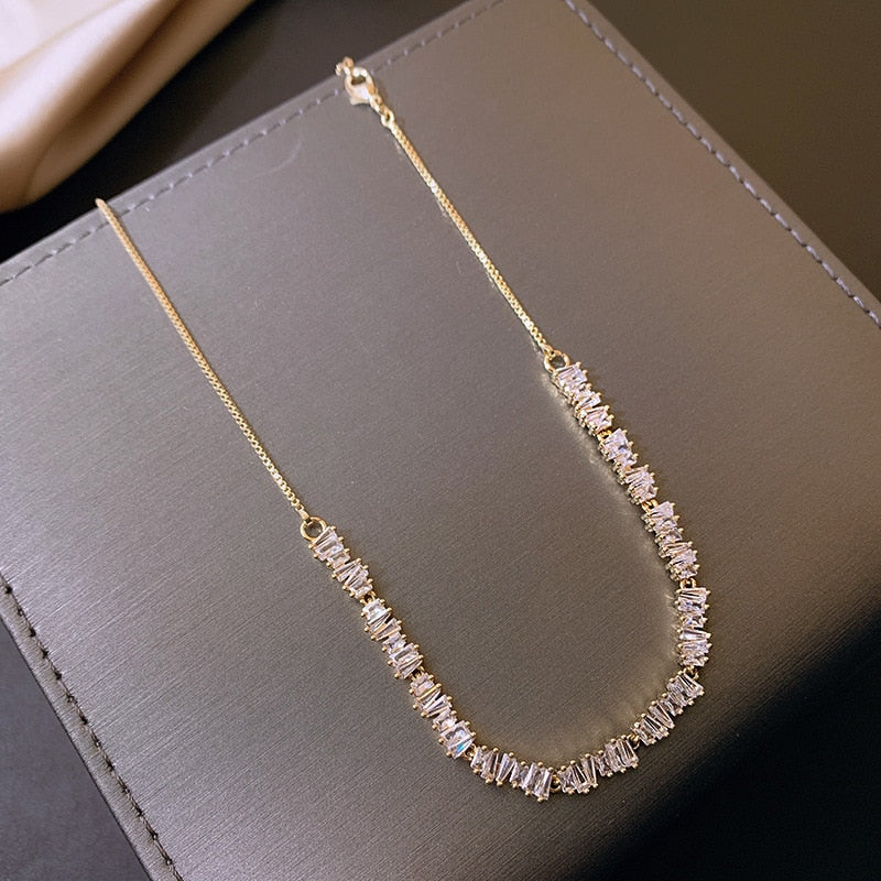 Luxury Shiny Zircon Necklace Stretchable Adjustable Feminine Clavicle Necklace