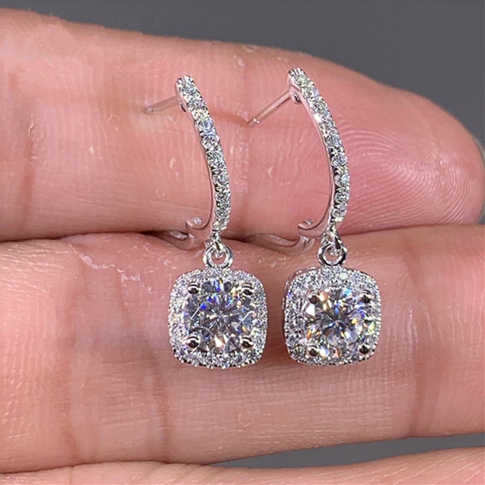 Trendy Square Shape Drop Earrings Brilliant Bridal Engagement Wedding Jewelry