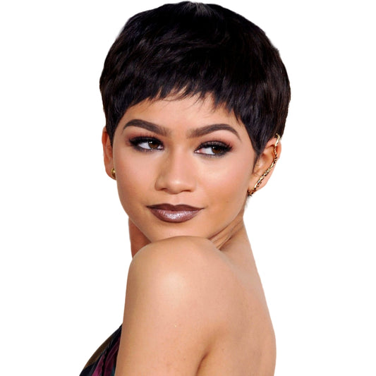 Short Bob Wig Straight Human Hair Wigs With Bangs Non Lace Front Wigs Pixie Cut Wig Natural Color