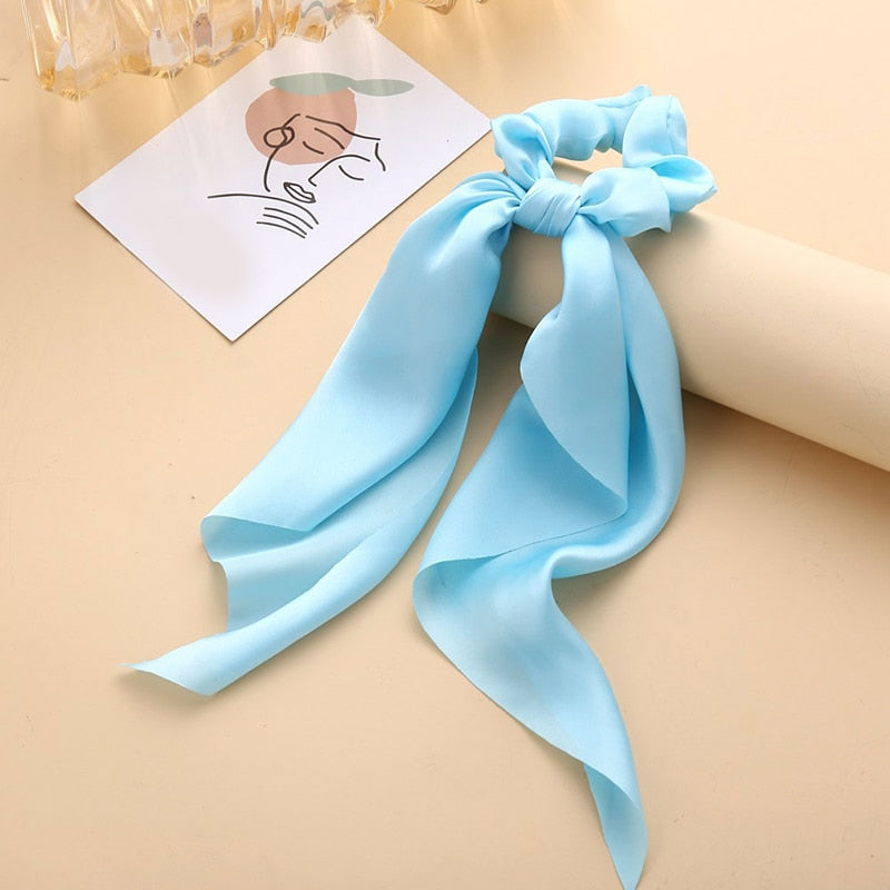 Luxury Satin Silk Bow Streamers Hair Ring Knotted Scrunchie Ponytail Hair Ties