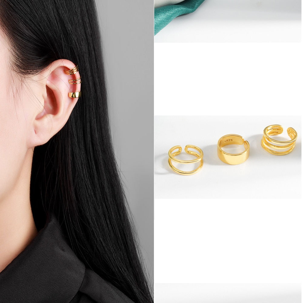 Gold Circle Cz Non-Piercing Ear Clip Fake Piercing Ear Cuff Earrings Jewelry Sets