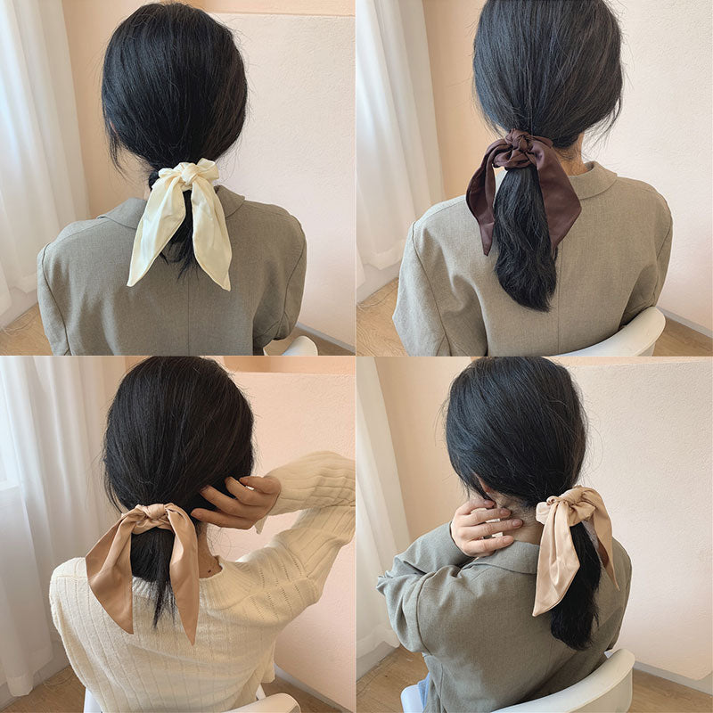 Luxury Satin Silk Bow Streamers Hair Ring Knotted Scrunchie Ponytail Hair Ties