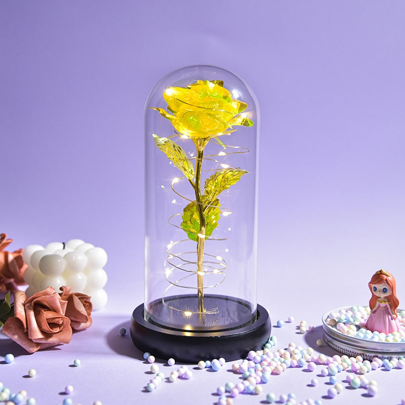 Beauty and The Beast Preserved Roses In Glass Galaxy Rose Flower LED Light Artificial Flower