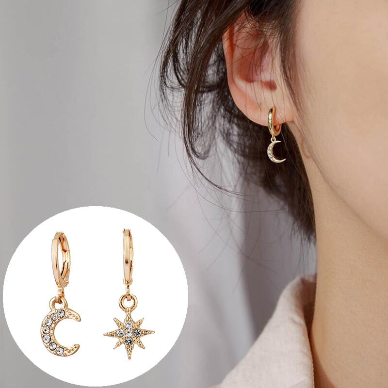 Crystal Flower Drop Earrings Gold colour Rhinestones Earrings