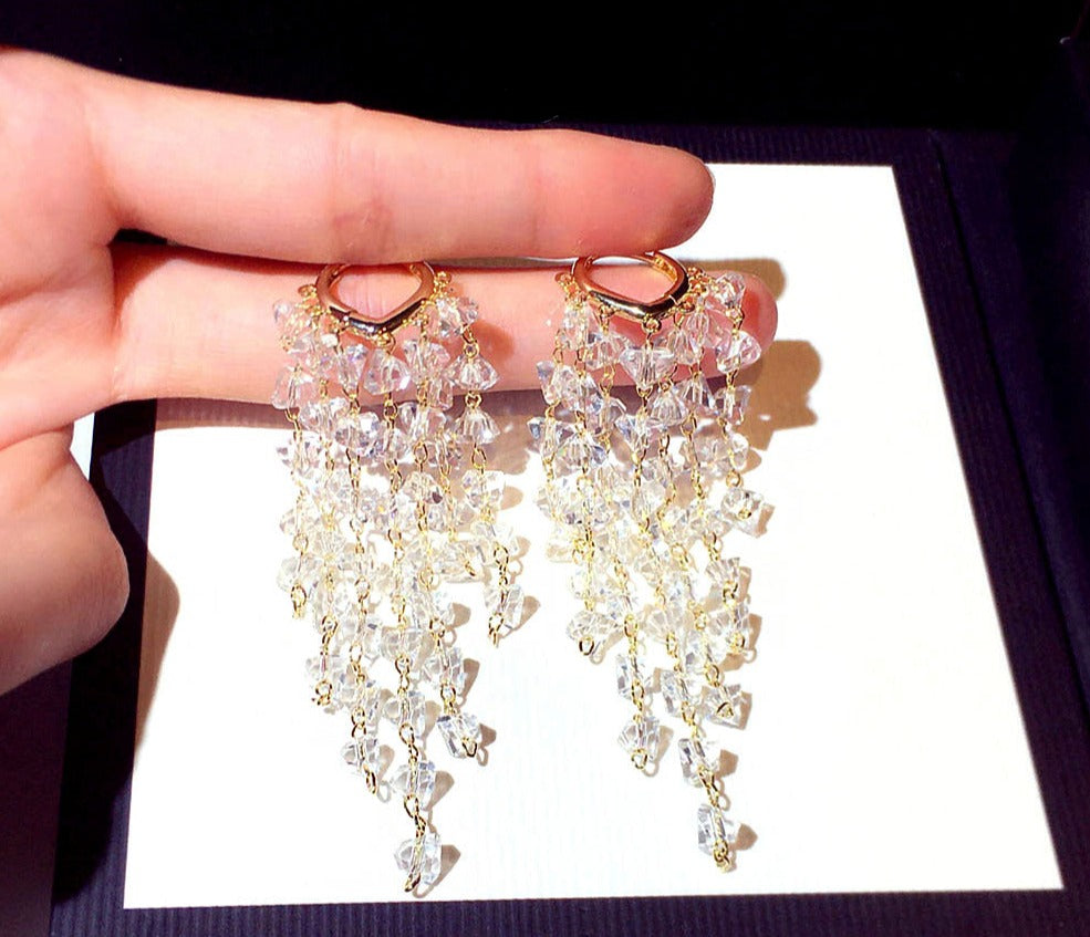 Glamour Crystal Temperament Earrings Long Flash Temperament Elegant Jewelry