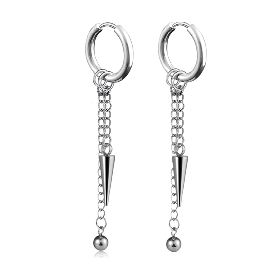 Punk Stainless Steel Chain Hoop Earrings Trendy Goth Pop Pendants Ear Jewelry Accessories