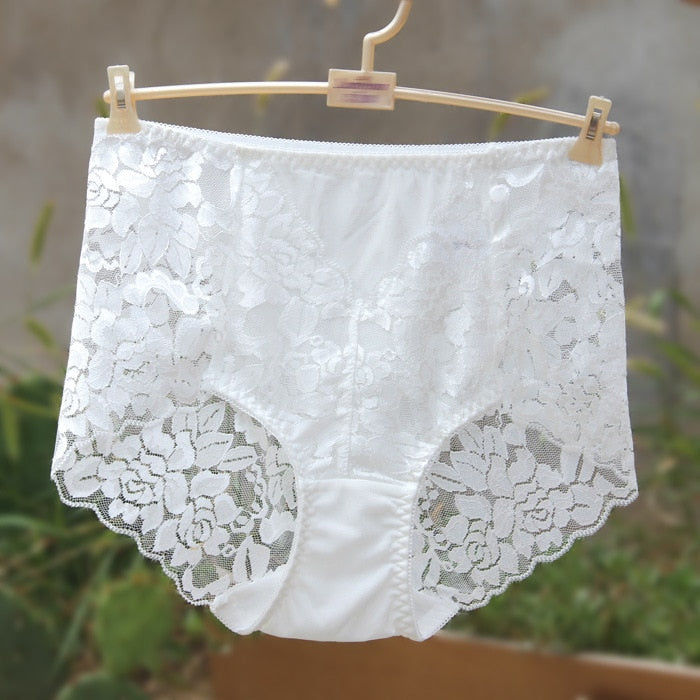 Sexy Mesh Panties High-waist Seamless Lace Briefs Transparent Silk Cotton Health Knickers Lingerie