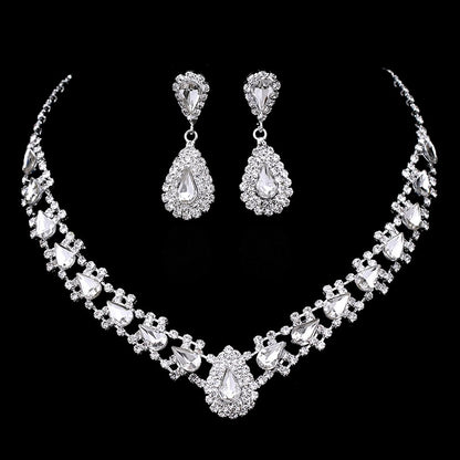 Luxury Silver Color Crystal Choker Heart Tassels Bridal Wedding Jewelry Sets