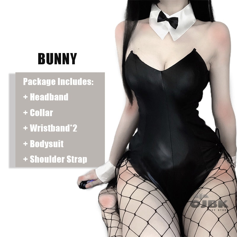 Faux Leather Material Rabbit Woman Set Kawaii Cosplay Bunny Costume