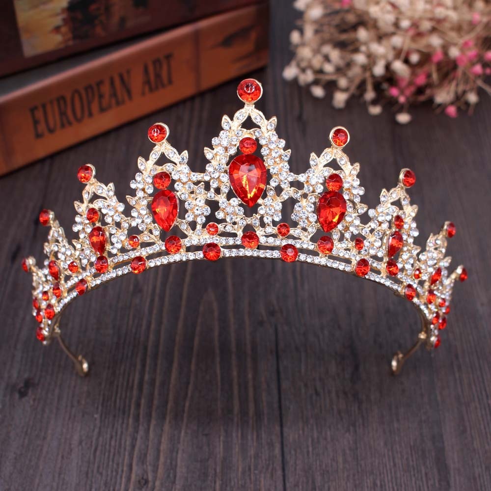 Baroque Luxury Crystal AB Bridal Crown Tiara Light Gold Color Diadem Tiaras Bride Wedding Hair Accessories