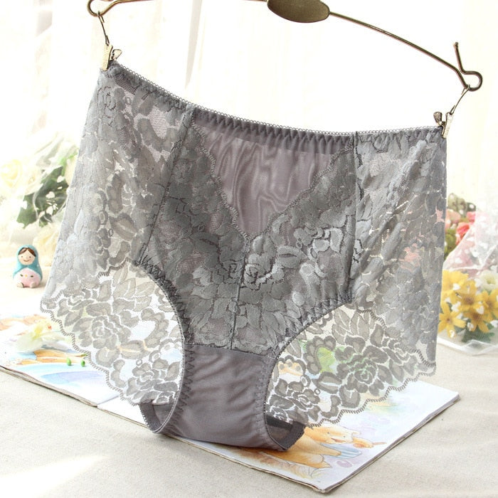 Sexy Mesh Panties High-waist Seamless Lace Briefs Transparent Silk Cotton Health Knickers Lingerie