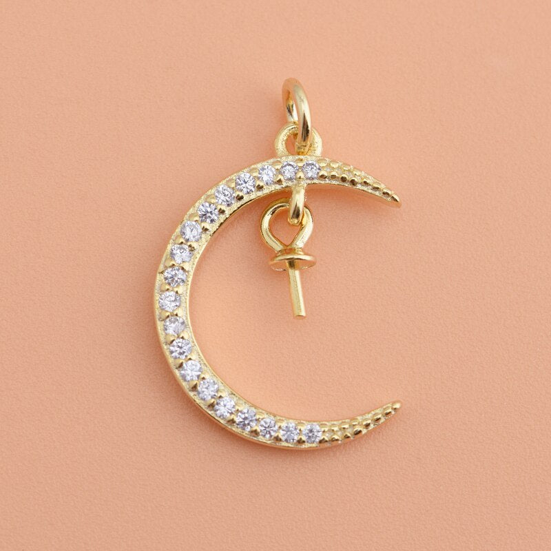 925 sterling silver micro inlaid zircon moon tray with diamond tray handmade DIY material jewelry accessories