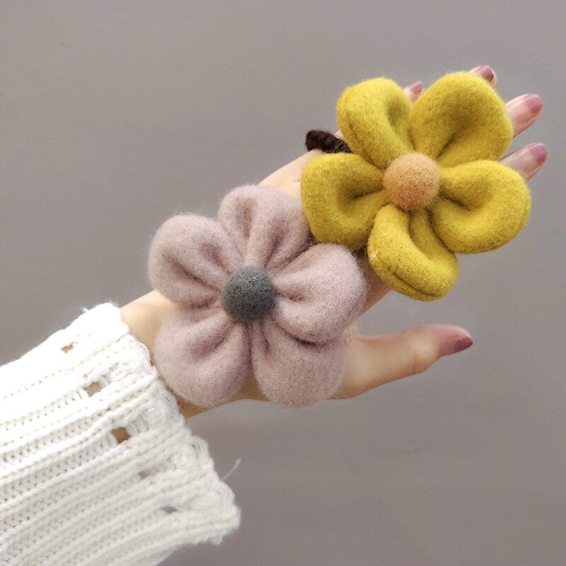 High Elastic Hair Band Plush Flower Hair Clip Scrunchies Girls Sweet Popular Hair Accessories