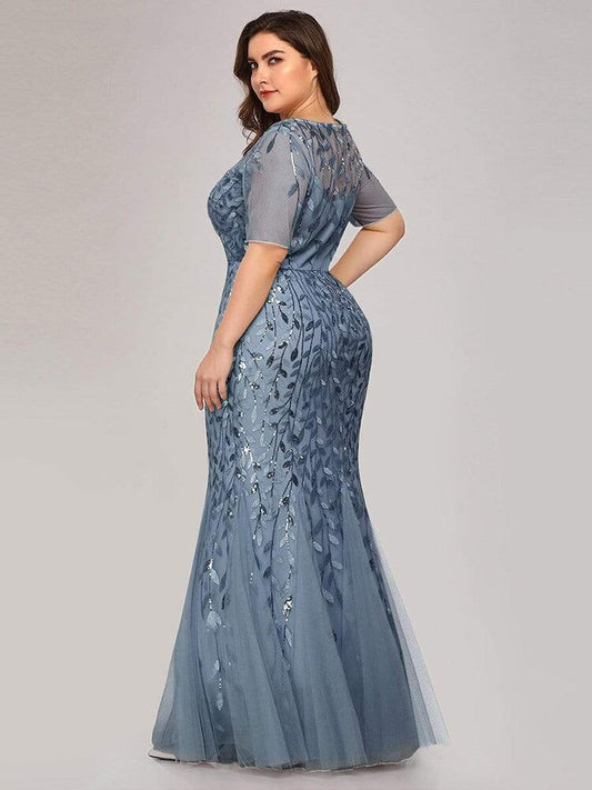 Plus Size Sequin Mesh Mermaid Slim Evening Dress Beaded Leaves Pattern Elegant Party