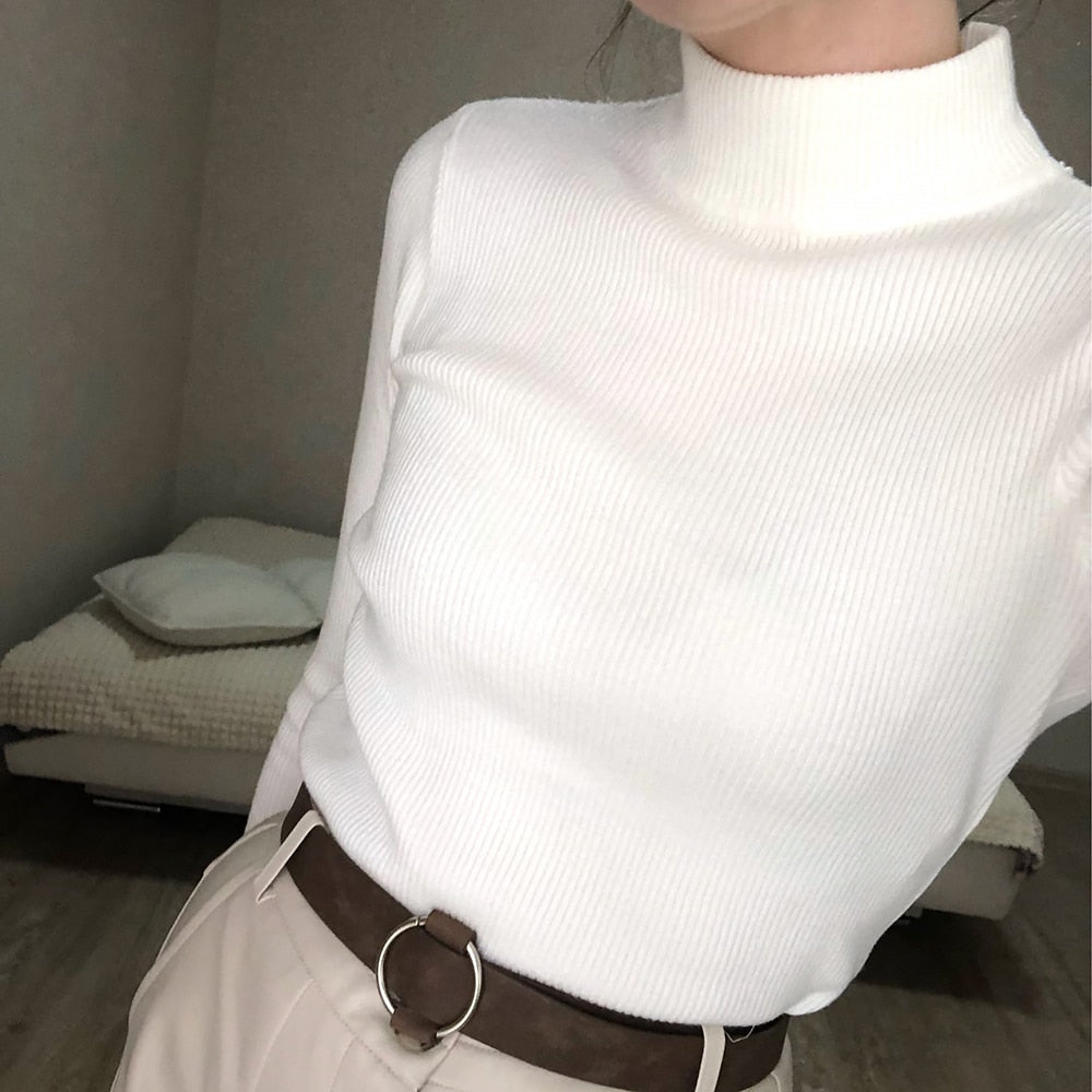 Autumn Winter Top Pull Femme Turtleneck Pullovers Sweaters Long Sleeve Slim Oversize Korean Women Sweater