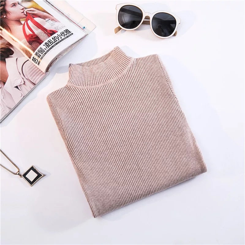 Autumn Winter Top Pull Femme Turtleneck Pullovers Sweaters Long Sleeve Slim Oversize Korean Women Sweater