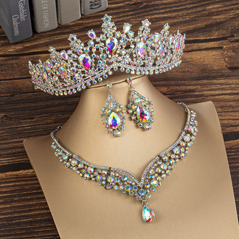 Gorgeous Crystal AB Bridal Jewelry Sets Tiaras Earrings Necklaces Set Crown Jewelry Set