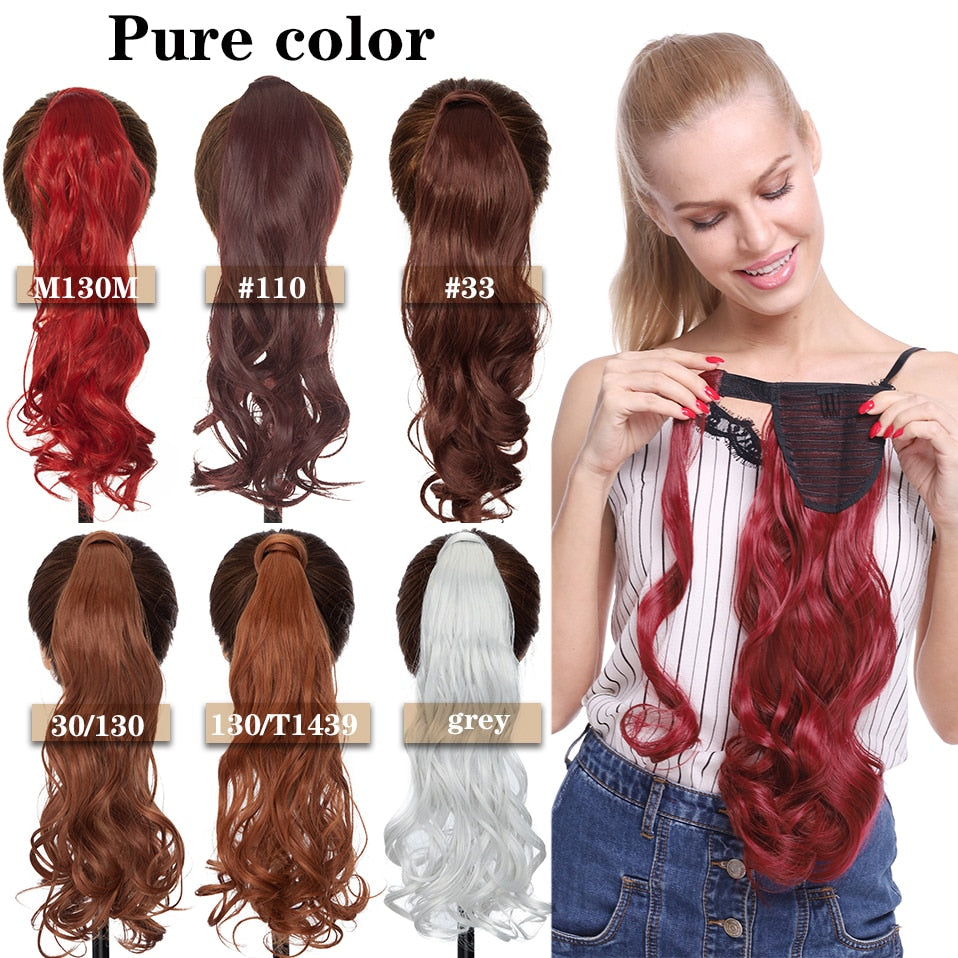 17''23'' Long Straight Ponytail Wrap Around Ponytail Clip in Hair Extensions Natural Hairpiece Headwear Synthetic Hair